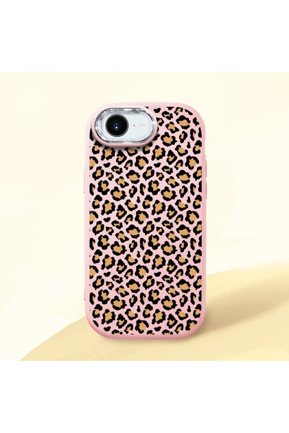 iPhone 16E Compatible Shock-Absorbing Camera Protected Pink Silicone Case Leopard Printed I