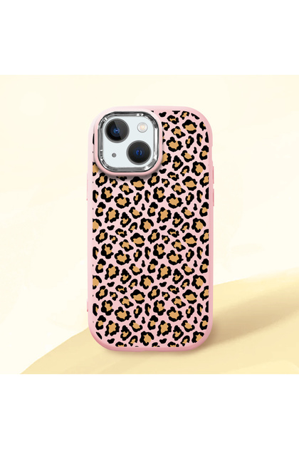 iPhone 13 Mini Compatible Shock-Absorbing Camera Protected Pink Silicone Case Leopard Printed I