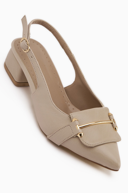 Enja Beige Buckled Short Heeled Women's Shoes Heeled Shoes