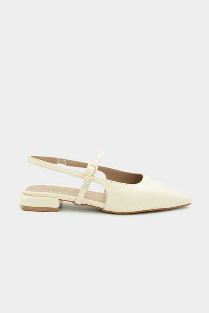 Noir Buckle Detail Women's Ecru Ballet Flats