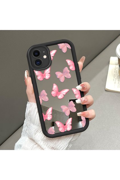 iPhone 12 Compatible Chic Butterfly Patterned Silicone Mirror Phone Case