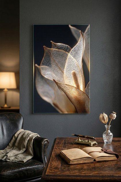 Decorație de perete din sticlă (NEDUBLUZĂBILĂ) - Decorație de perete pentru casă și birou - Modele abstracte cu flori (VERTICALE)