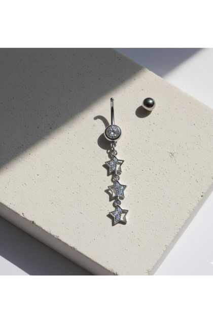 Yıldız Sallantılı Göbek piercing, Belly Piercingi, Yıldızlı zirkon taşlı Göbek Halkası, Y2K Takı