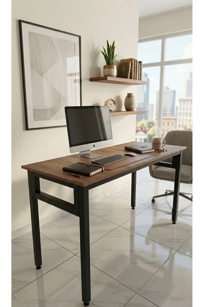 Çam/Siyah 120x60 Çalışma Masası, Bilgisayar Masası, Ofis Masası, Metal Ayaklı