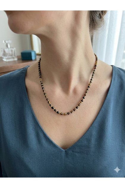 Tiger's Eye Natural Stone 4mm Handmade Necklace