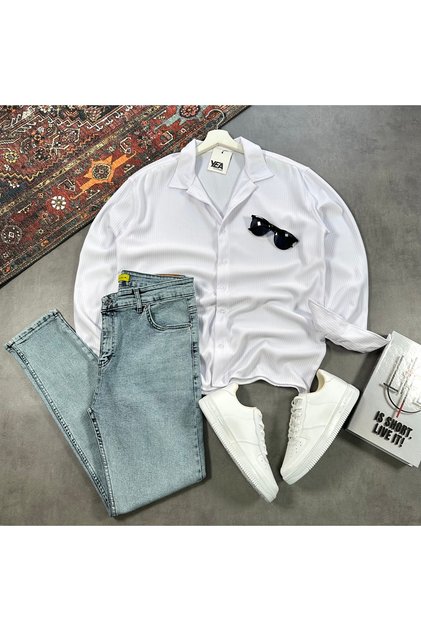 Men's Ottoman Corded Fabric Fabric Regular Fit Shirt & Slim Fit Jeans 2-Piece Set