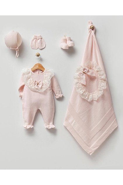 Lace Pcs Bow Detail Baby Girl Knitwear Hospital Release Set of Five