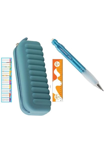 Makı Yumuşak Silikon Kalem Çantası (Mavi) ve Deep Metalik Versatil Kalem 0.7mm+Sezgistore Ayraç