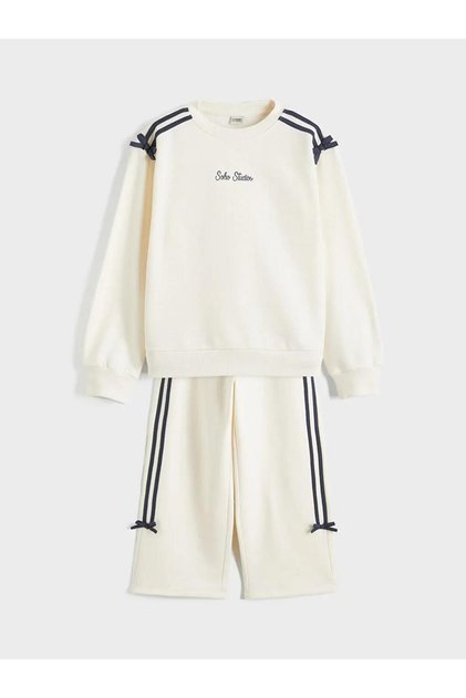 Crew Neck Bow Detail Girls' Sweatshirt and Sweatpants (S6)