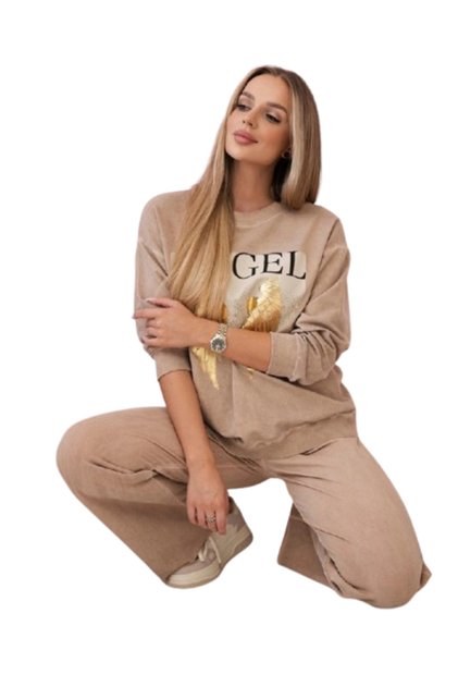 Set din bumbac decolorat: Hanorac Angel și pantaloni, culoare camel