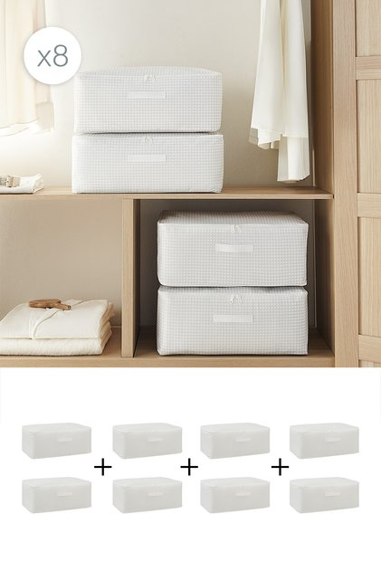 8 Pieces Medium Size Gray Gingham Under-Bed Suitcase Organizer Bag 52X28X21