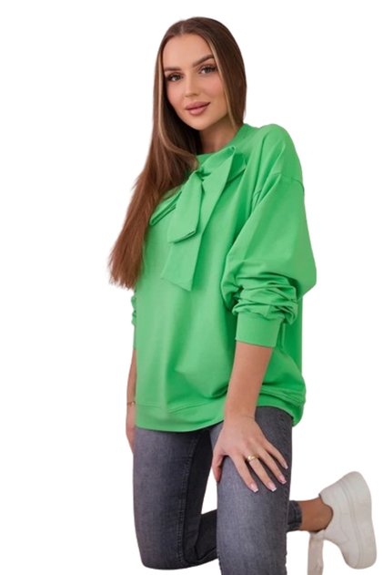 Bluză din bumbac verde deschis cu fundă