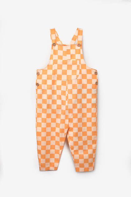 Orange Checker Patterned Pocket Detail Children's Salopet