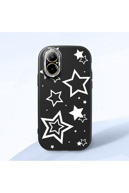 Realme 12 Lite Compatible Case Camera Protector Black Star Pattern Silicone Lover Couple Phone Case