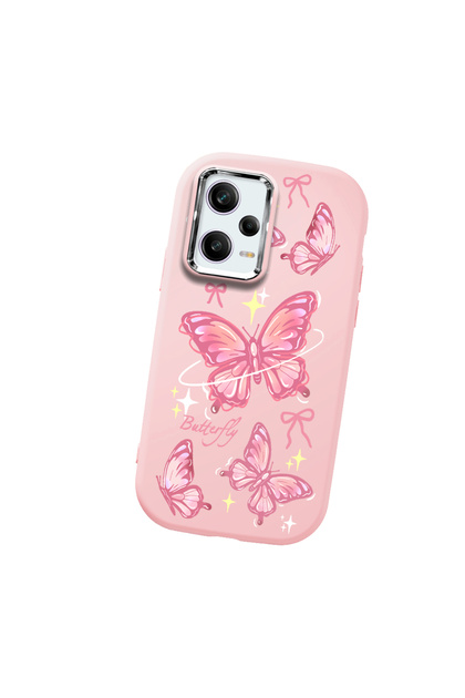 Redmi Note 12 Pro 5g Compatible Camera Protected Pink Soft Silicone Phone Case Butterfly Patterned