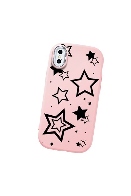 iPhone X Compatible Camera Protected Pink Soft Silicone Phone Case Star Patterned