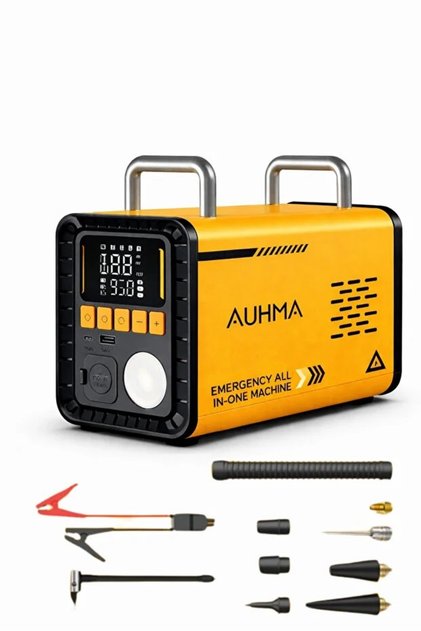 16000mAh Auhma Akü Takviye Cihazı Powerbank Özellikli 400LM Fenerli Akü Takviyeli Oto Hava Kompresör