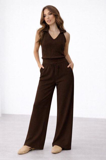 Women's Mercerized Knitwear Patterned Halter Neck Summer Knitwear Set 0077