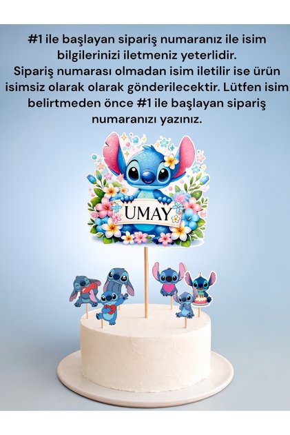 Kişiye Özel - Stitch Doğum Günü Konsepti - Stitch Pasta Süsü - Stitch 6lı CupCake Süsü