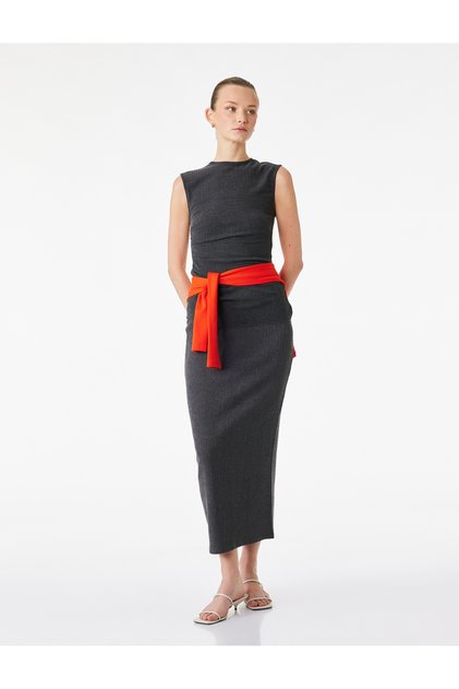Grey Women Plain Polyester Skirt
