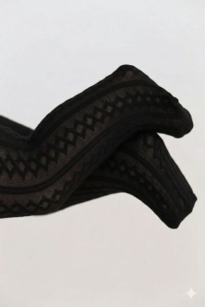 Baby Azalea Black Cotton Patterned Thick Winter Pantyhose