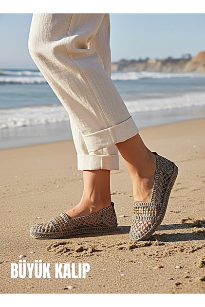 Tri̇ko Straw Stone Detail D Flat Sole Women's B Ballet Flats Shoes