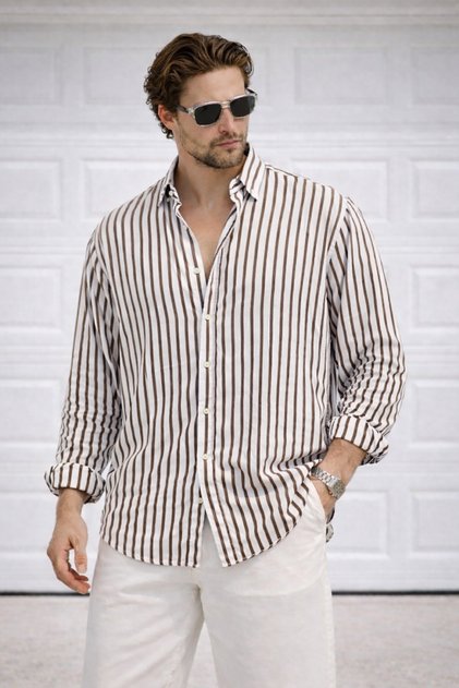 Long Sleeve Summer Shirt Striped Linen