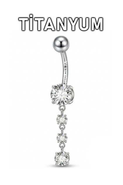 Titanyum Sallantılı Minik Daire Taşlar Göbek Belly Piercingi
