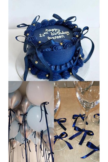 Navy Blue 5 Large + 40 Small Ribbon Bow Ornaments - Cake Balloon Bow Satin Ribbon