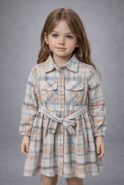 Girl's Holiday Plaid Dress – Long Sleeve Pocketed Stylish Comfortable Casual Dress