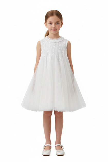 - Classic Ivory Occasion Dress-White-1Y to 8Y