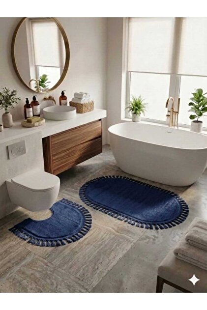 MODERN 2Lİ OVAL KILOZET TAKIMI 60X100+50X60 PPONPON SAÇAKLI PELÜŞ KAYMAZ HALI 12MLHAV 2 CM KALIN