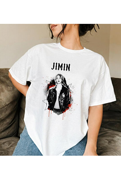 barsdepo BTS JIMIN FACE Baskılı Tişört, Oversize Unisex Tişört