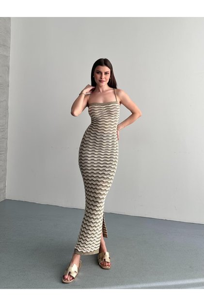 Glittery Back Strap with Crisscross Straps Laces Knit Dress