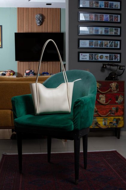 Faux Leather Zippered Cream Shoulder Bag (Marteniçka Bracelet Is a Gift!) !))