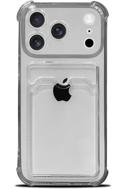 iPhone 17 Pro Compatible Camera Protected Anti-Impact Design with Card Holder Corners Airbag Design Black