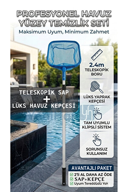 Ekonef Profesyonel Havuz Temizlik Seti - Teleskopik Sap + Lüks
