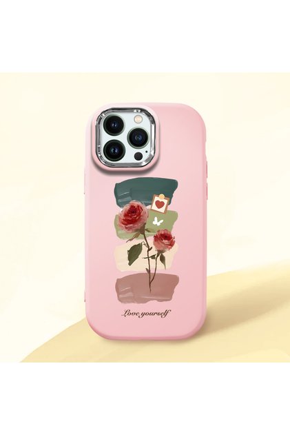 iPhone 13 Pro Compatible Shock-Absorbing Camera Protected Pink Silicone Case Artistic Patterns