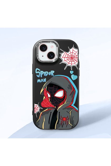 iPhone 15 Compatible Shock-Absorbing Camera Protected Black Silicone Case Spider-Man