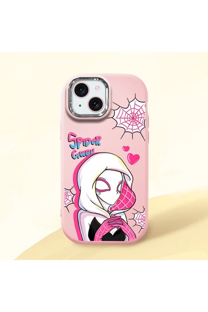iPhone 15 Compatible Shock-Absorbing Camera Protected Pink Silicone Case Spider-Man