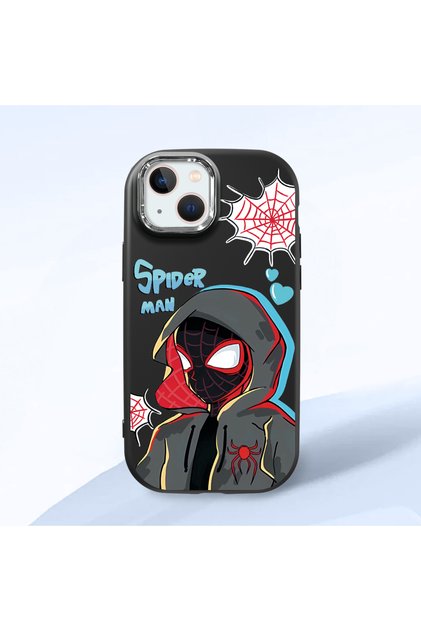 iPhone 13/14 Compatible Shock-Absorbing Camera Protected Black Silicone Case Spider-Man