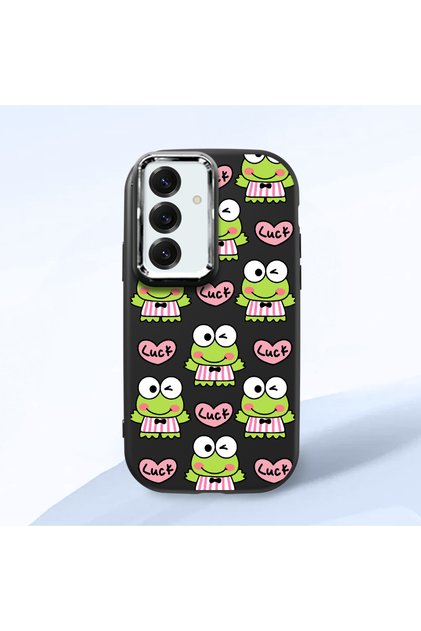 Samsung Galaxy S25 Compatible Shock-Absorbing Camera Protected Black Silicone Case Frog Princess