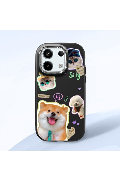 Redmi Note 13 Pro 5g Compatible Shock-Absorbing Camera Protected Black Silicone Case Dog Patterned