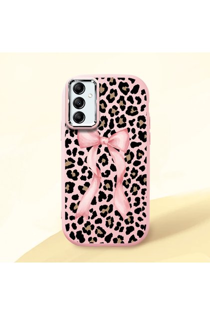 Samsung Galaxy A14 4G/5G Compatible Shock-Absorbing Camera Protected Pink Silicone Case Leopard Printed I