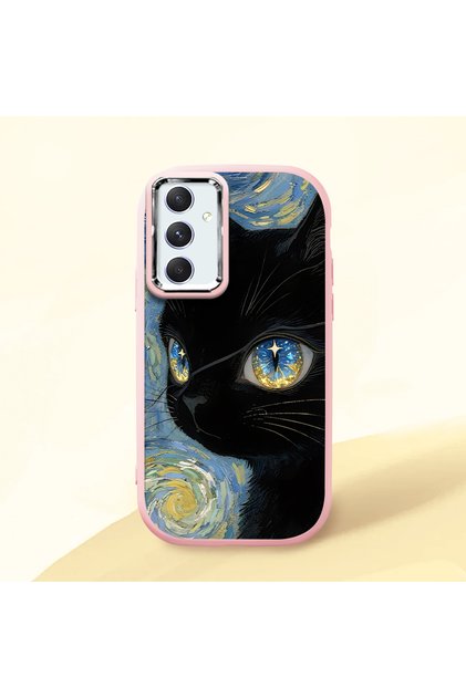 Samsung Galaxy A54 Compatible Shock-Absorbing Camera Protected Pink Silicone Case Cat Patterned
