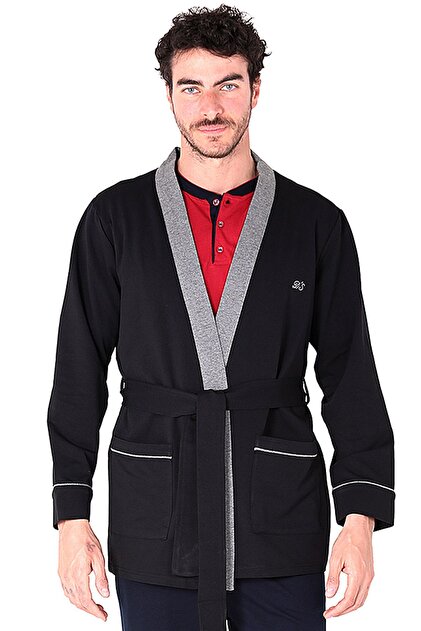 Men's Long Sleeve Pocketed Belted Rob Sports Robdöşambr Black