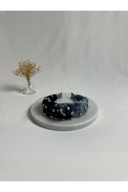 Anthracite Zircon Stone Velvet Knotted Crown Hair Band