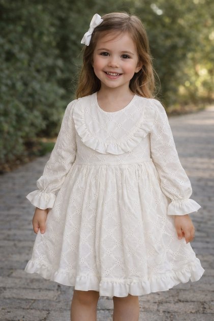 Baby Girl, Round Roba Detailed Dress, Birthday, Wedding, Holiday, Party Dress