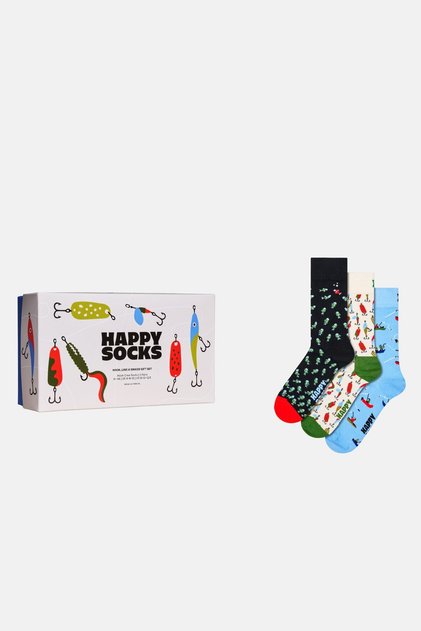 Multicolored Fish Patterned 3-Piece Cotton Piece Gift Sock Set
