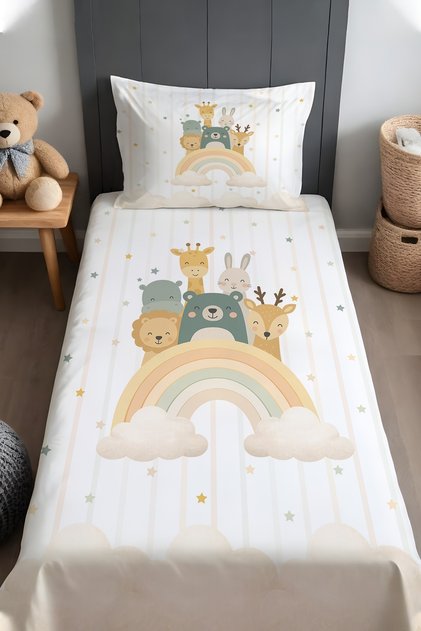 Rainbow Friends Patterned Bedspread and Pillowcase